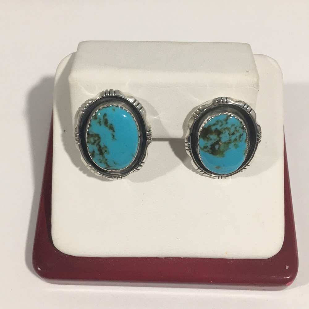 Vintage Sterling Silver Earrings With Turquoise